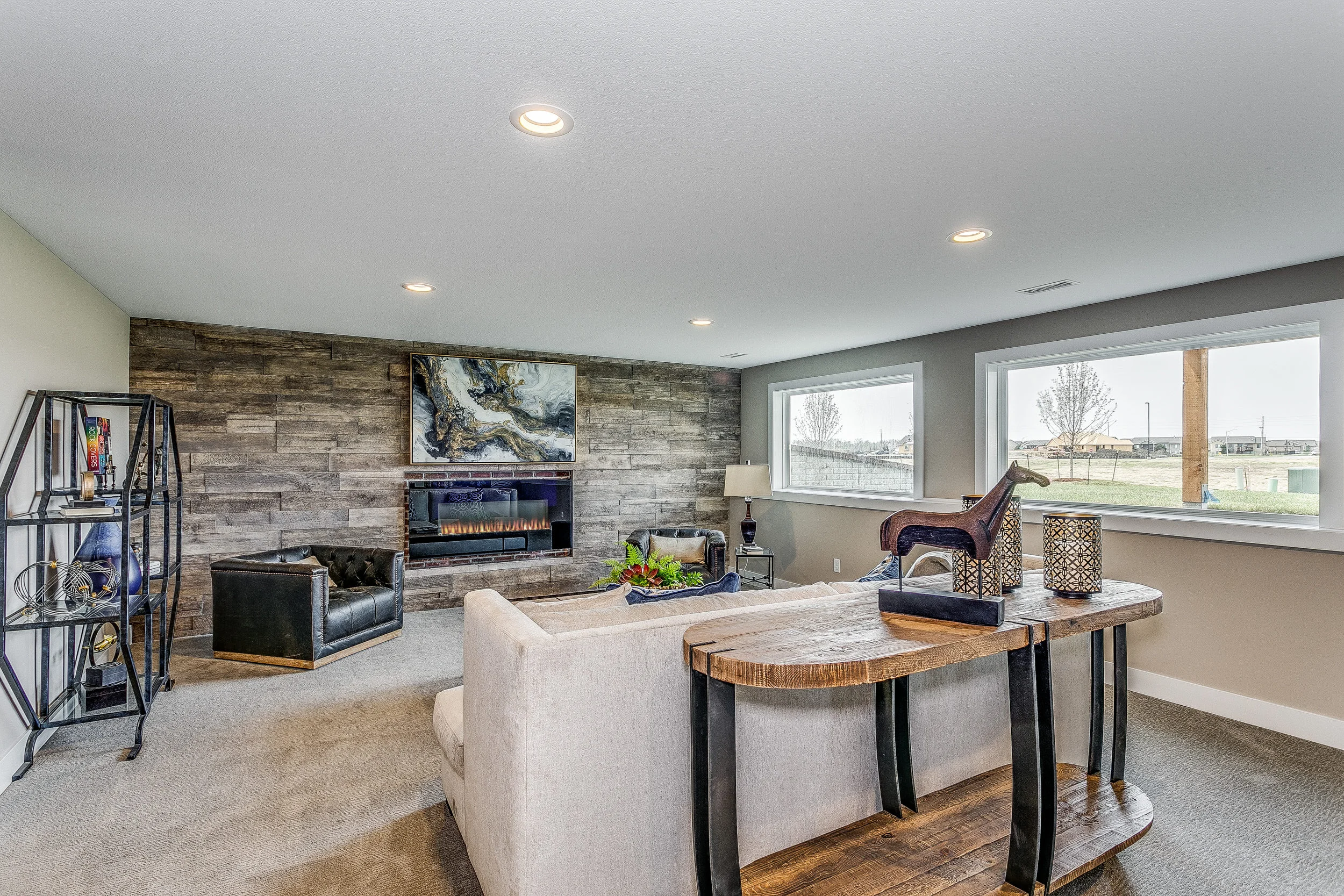 Finished lower-level family room in a Sharp Homes house